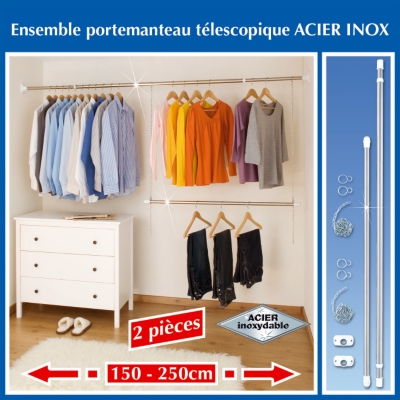 Ensemble portemanteau télescopique acier   