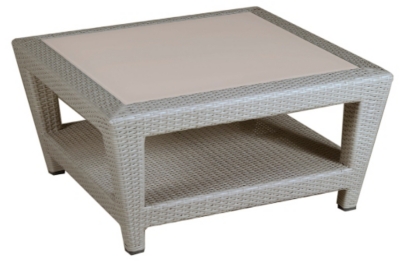 Table basse carr&eacute;e Briton wicker bross&eacute;, plateau verre JARDINS AU BOUT DU MONDE