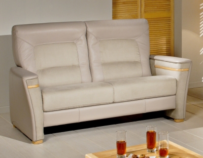 Canap&eacute; fixe bi-mati&egrave;re, haut dossier Caravelle cuir/microfibre