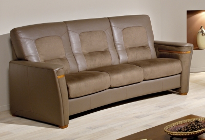 Canap&eacute; fixe bi-mati&egrave;re, haut dossier Caravelle cuir/microfibre
