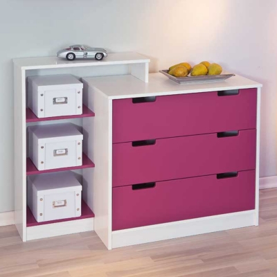Commode 3 tiroirs Igloo blanc/fushia 
