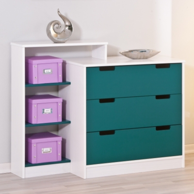Commode 3 tiroirs Igloo blanc/pétrole 