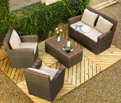 Ensemble Hawaï canapé, 2 fauteuils et 1 tab...