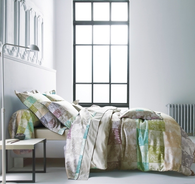 Drap satin jacquard Jardin d´Asie BLANC  DES VOSGES, 2 coloris.