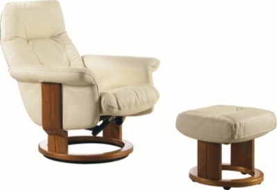 Fauteuil de relaxation et pouf NUAGE, cuir vachette corrig&eacute;