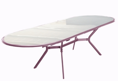 Table OCEO Bilbao 220/280 x 110 cm, alu/plateau verre, coloris au choix pour 825
