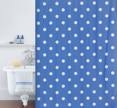 Rideau de douche Polka 180 x 200  coloris ble...