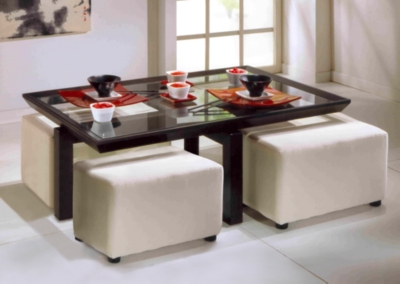 Soldes (2) - Ensemble Table basse rectangulaire et ses 4 poufs Soya
