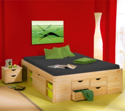 Lit multi rangements Inca vernis naturel, 140 x 190 cm ,
