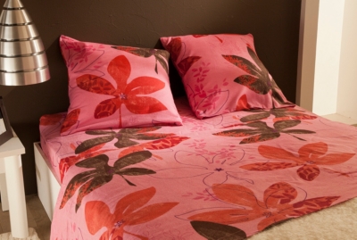 Parure de lit drap flanelle Erable rose   