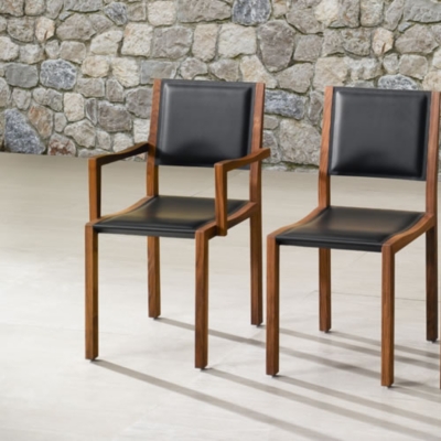 Lot de 2 fauteuils noyer / cuir ...