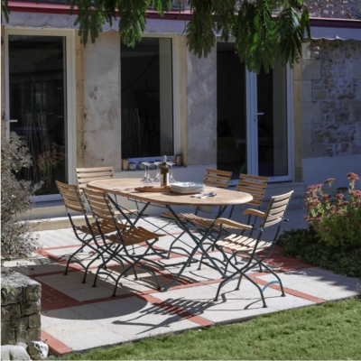Table Pliante Ovale Extensible En Metal Et Teck